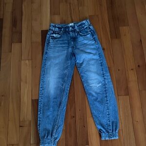 Casual Elastic Hem Blue Denim Jogger Jeans